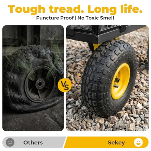 Sekey 1000lbs Heavy Duty Steel Garden Cart for Yard & Farm, Utility Wagon with Removable Sides (Convert to Flatbed), 10" Rubber Tires, Black - color: Black, size: 1000LBS