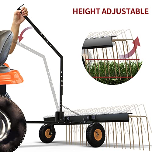 YITAMOTOR 60" Tow Behind Pine Needles Rake with 24 Spring Steel Tines