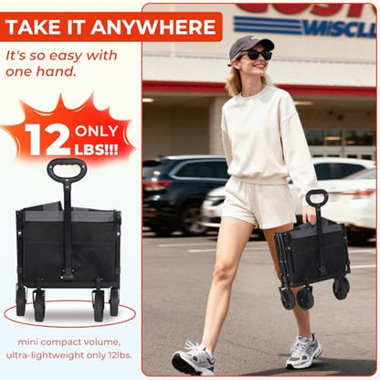 Foldable Wagon with Tailgate,12 lb Lightweight Small Utility Cart - color: Black Gray