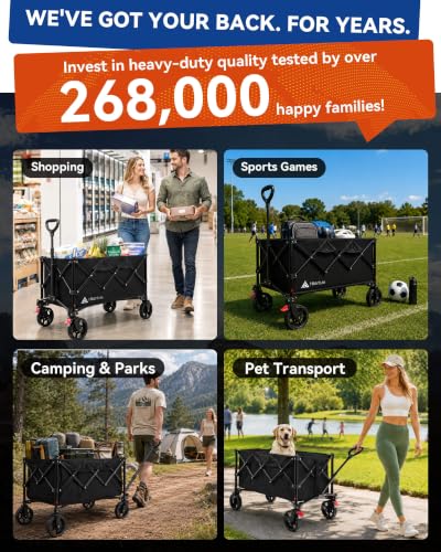Hikenture Wagons Carts Foldable 330LBS, Heavy Duty Collapsible Wagon - color: Black, size: 5.3 cu ft / 150 L
