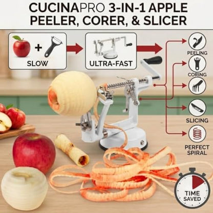 Apple Peeler and Corer, Durable Heavy Duty Chrome Cast Iron, Suction Base - color: White