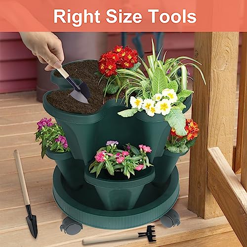 DUNCHATY Stackable Vertical Garden Planter with Wheels, 5 Tier Herb Planter Pots for Growing Vegetables and Succulents, Pine Green - color: Dark Green, size: 5Tier-1 Pack