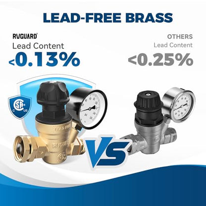 RVGUARD RV Water Pressure Regulator Valve With Adjustable Knob