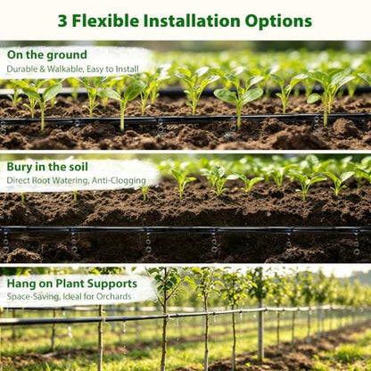1/4“ Irrigation Tubing Kit (100 Ft), Built-in 0.5 GPH Emitters, 6” Spacing