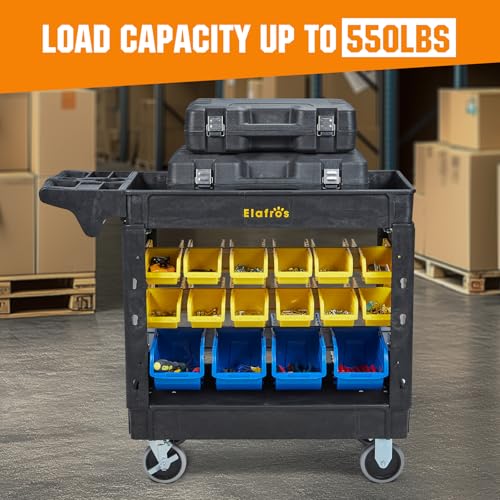 ELAFROS 2-Tier Heavy Duty Utility Cart with 32 Storage Bins, 40.7 x 17 in