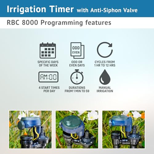 DIG RBC 8000 Battery Powered Irrigation Automatic Controller with 3/4" Anti-Siphon Valve - Advanced, Safe, and Convenient for Sprinklers or Drip Irrigation System