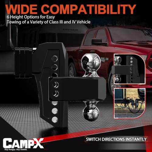 Adjustable Trailer Hitch Fits 2" Receiver 6-Inch Drop/Rise, Black - color: 2 inch Receiver-Black