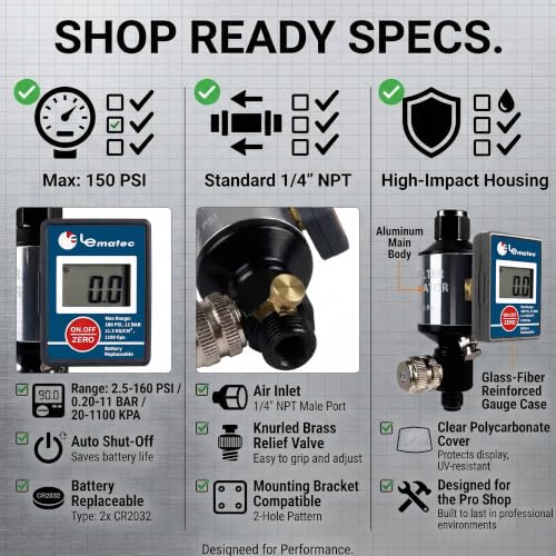 LE LEMATEC Digital Air Pressure Regulator with Water Separator, 1/4 NPT
