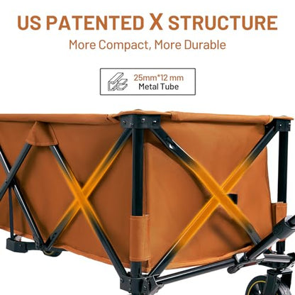 Timber Ridge 51.2'' Extended Collapsible Wagon Cart with Brakes - color: Orange, size: 400L