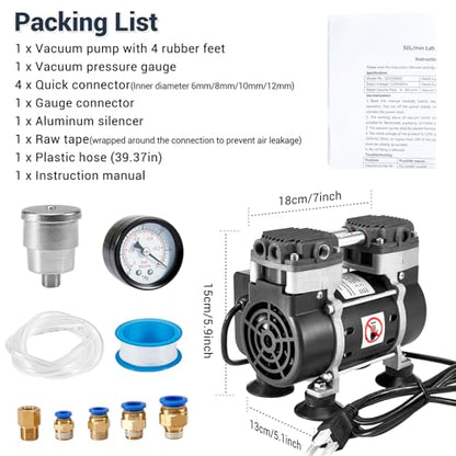 Vacuum Pump 50 L/Min, Oilless Pump with Upgraded Capacitor, 110V