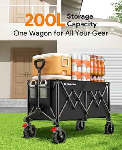 200L Wagons Carts Foldable with Wheels and Brakes for Camping Grocery - color: Black, size: 200l
