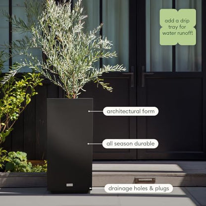 Veradek Block Series Pedestal Planter - Tall Rectangular Outdoor Planter - color: Black, size: 26"H x 13.5"W