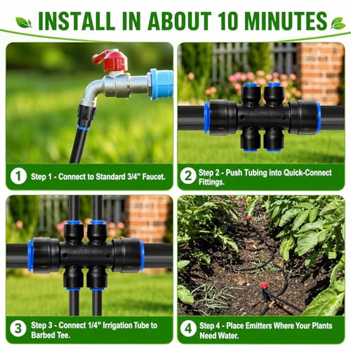 230FT Drip Irrigation System Kit, Quick Push-to-Connect Auto Garden Watering Irrigation System with 33FT 1/2'' & 197FT 1/4'' Tubing, Adjustable Dripper Sprayers for Raised Bed, Lawn, Greenhouse - size: 230FT