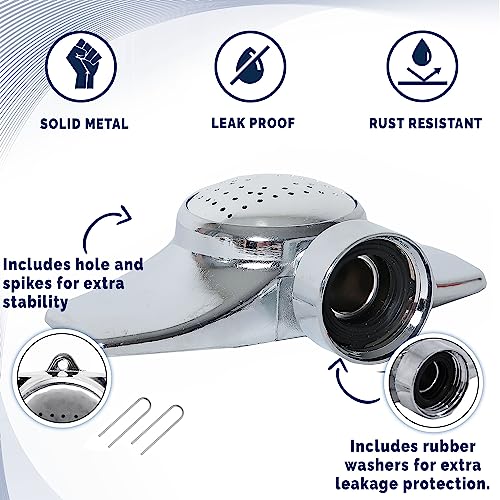 Morvat 360 Degree Spot Metal Sprinkler with Gentle Water Flow for Small Area Garden Lawn Yard & Plant Watering, Coverage Up to 30FT, Circle Pattern Hose Head, Includes 2 Pegs & Extra Washers, 2 Pack