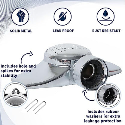 Morvat 360 Degree Spot Metal Sprinkler with Gentle Water Flow for Small Area Garden Lawn Yard & Plant Watering, Coverage Up to 30FT, Circle Pattern Hose Head, Includes 2 Pegs & Extra Washers, 2 Pack