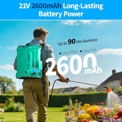 21V 2.6Ah Battery Powered Backpack Sprayer 4 Gallon with 6 Nozzles - color: Green
