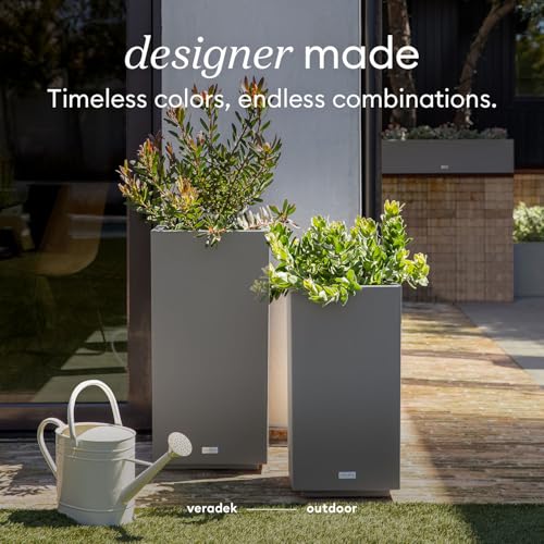 Veradek Block Series Pedestal Planter - Tall Rectangular Outdoor Planter - color: Gray, size: 32"H x 15.5"W