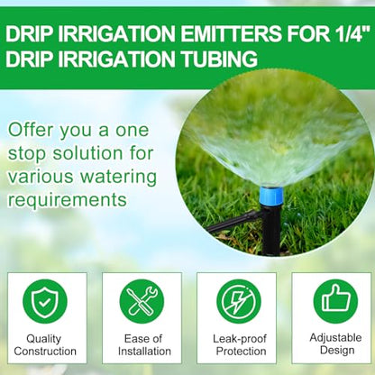 SiliFine 32 Pcs Drip Irrigation Emitters Garden Drip Emitters for 1/4 Inch Tubing Irrigation Drippers Sprayer 360 Degree Water Flow Drippers for Garden Flower Bed(Red and Blue,Double Hook) - style: Double Hook