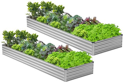 2PCS 12x3x1ft Galvanized Raised Garden Bed,Outdoor Planter Box Metal Patio Kit Planting Bed for Vegetables Flowers Herb,Silver - size: 12x3x1(2PCS), style: Sliver