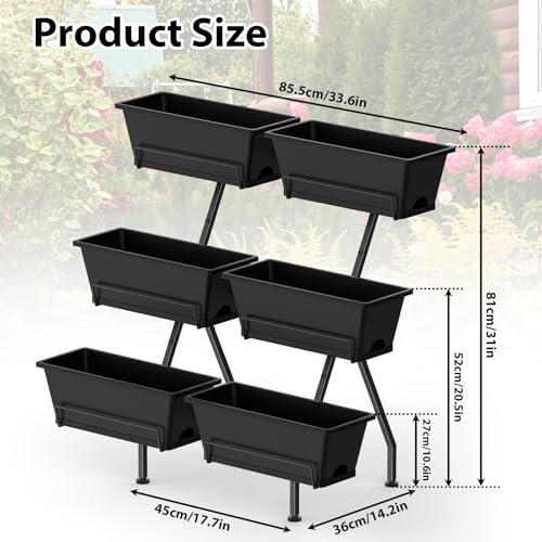 3-Tier Vertical Garden Planter with 6 Boxes, 31" Tall Raised Garden Bed - color: Black, size: 3-Tier