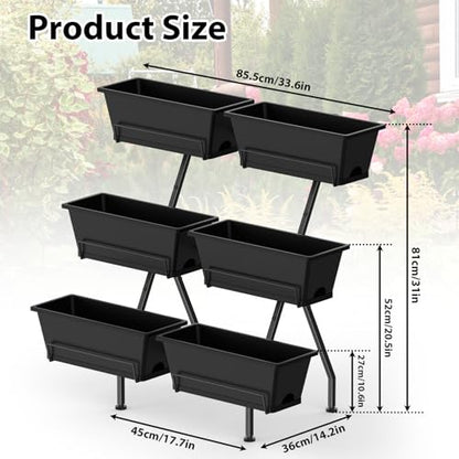 3-Tier Vertical Garden Planter with 6 Boxes, 31" Tall Raised Garden Bed - color: Black, size: 3-Tier