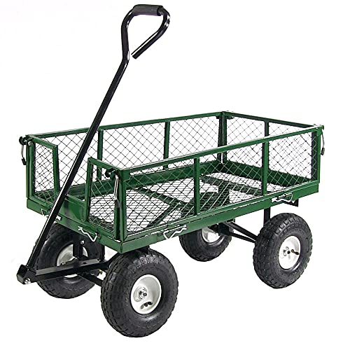 Sunnydaze Utility Steel Garden Cart - Removable Sides - 400-Pound Capacity - Green