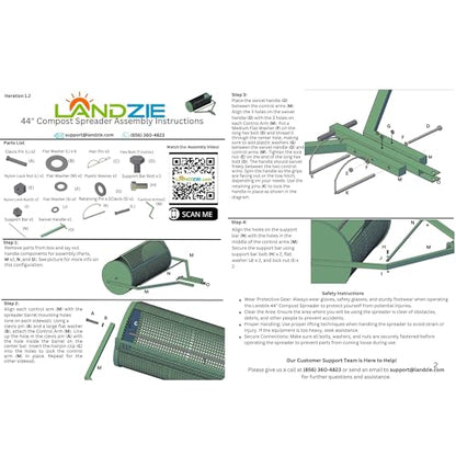 Compost Spreader 44 Inch, Peat Moss & Top Soil Roller - Landzie - size: 44 Inches