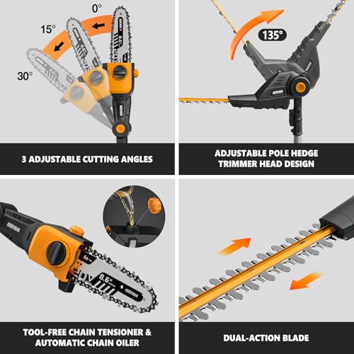 Alloyman 2-in-1 Telescopic Cordless Pole Hedge Trimmer 16'' &Pole Saw 8.6'' - color: BLACK