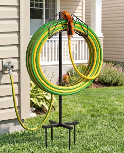 Garden Heavy Duty Hose Holder Stands Storage Rack Freestanding for Outside - color: Single-Hook (Black)