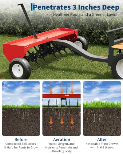 48" Tow Behind Lawn Plug Aerator with Universal Hitch, Red - color: Red-48 Inch