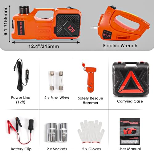 ROGTZ Electric Car Jack Kit 5T Hydraulic Impact Wrench Tire Inflator Pump - color: Orange+Wrench