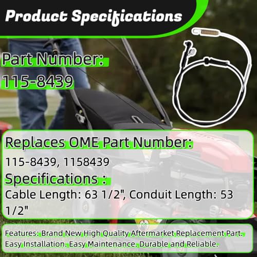 115-8439 Blade Brake Cable for Toro 22 inch Recycler Lawn Mower - size: 115-8439
