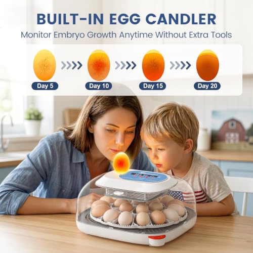 Sailnovo 24 Egg Incubators for Hatching Eggs, 360° View with 4 Modes, Blue