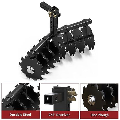 YITAMOTOR 32" Cut Width Disc Plow Harrow with Universal 2" Receiver Mount for ATV/UTV, Black