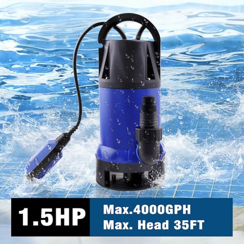 1.5HP Sump Pump, 4000GPH High Flow Clean&Dirty Water Pump - color: Blue 1