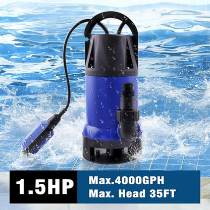 1.5HP Sump Pump, 4000GPH High Flow Clean&Dirty Water Pump - color: Blue 1