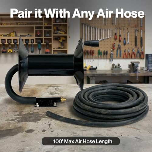 ReelWorks Air Hose Reel Tool Retractable Hand Crank 3/8" Inch x 100' Feet