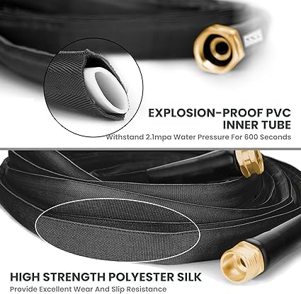 Giraffe Tools Garden Hose 75FT Lightweight Lay Flat Water Hose Kink Free Flexible Hose with 9 Spray Function Nozzle（Black） - size: 75FT