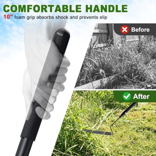 27" Grass Whip with Double-Edged Serrated Sharp Blade, Heavy Duty Scythe Tool with Soft Foam Grip, Weed Whip, Grass Sickle Garden Tool for Cutting Tall Grass and Weeds in Yards, Fields, and Ditches