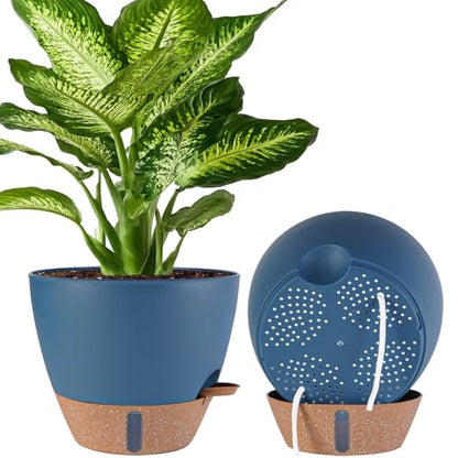 2 Pack 10 inch Plant Pots, Plastic Self Watering Planters - color: Navy Blue, size: 10 inches