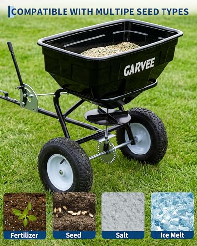 125 LBS Heavy Duty Tow Behind Broadcast Spreader, 9.8ft Spreading Width - size: 125 LBS