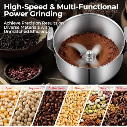 Grain Mill Grinder, 800g Electric Grain Mill for Flour, 3000W High-speed Wheat Grinder with Bottle-Cap Style Sealing Lid, 110V Commercial Powder Grinder for Dry Spice Bean Grains Coffee Pepper - size: 800G
