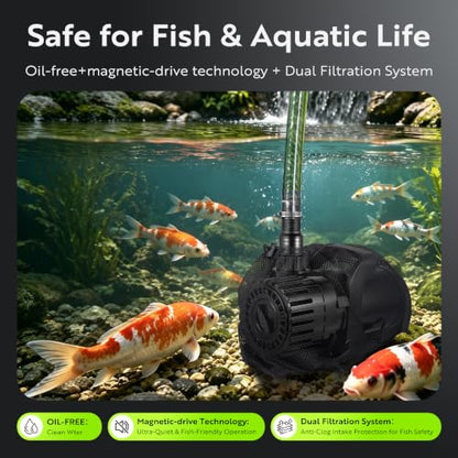 100W Pond Pump, Adjustable Flow 690~1,800GPH Fountain Pump - size: 100W
