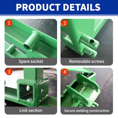 4000 LBS Rated Pallet Fork Attachment, 45" Quick Attach Frame with 48" Fork Blades, 3 Spear Sleeves & 2" Hitch Receiver, Heavy Duty Fork Set Compatible with John Deere Tractor Loaders