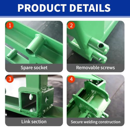 4000 LBS Rated Pallet Fork Attachment, 45" Quick Attach Frame with 48" Fork Blades, 3 Spear Sleeves & 2" Hitch Receiver, Heavy Duty Fork Set Compatible with John Deere Tractor Loaders