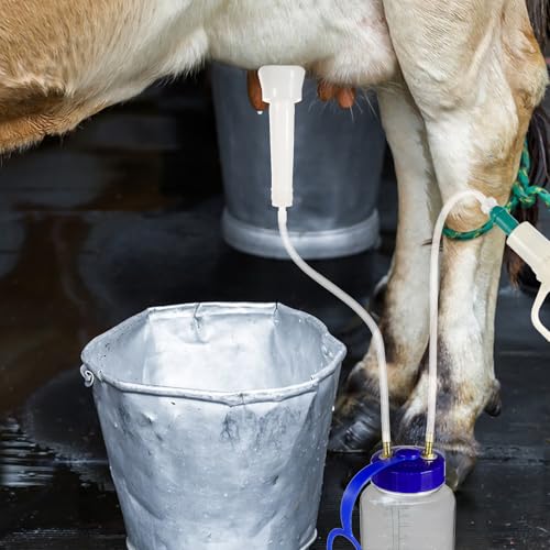 Veemoon Manual Cow Milking Machine Portable Hand Pump Milker for Cattle Goat and Sheep Food Grade Contact Parts Transparent Bottle for Milk Level Control Farm Supply 8.66 X 3.54 X 3.54 in