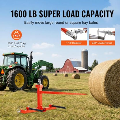 Garvee 49" Hay Spear, Bale Spears 1600lbs Loading Capacity, Three-Point Hitch Tractor Attachment with 2pcs 17.5" Stabilizer Spears, Quick Attach Spike Forks - size: 49"