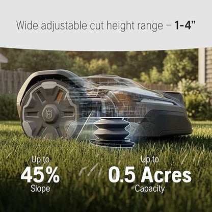 Husqvarna 410iQ ½ Acre Wire-Free, 45% Slope, app Based, Robot Lawn Mower - size: 410iQ