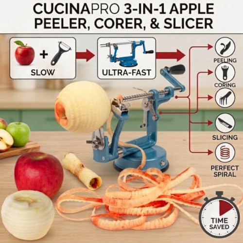 Apple Peeler and Corer, Durable Heavy Duty Chrome Cast Iron, Suction Base - color: Blue