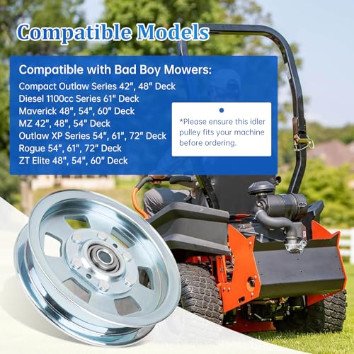 UP2WIN 033-8000-00 Flat Idler Pulley Fit for 48" 54" 60" 72" Lawnmower Deck, 033-7201-00 Idler Pulley Compatible with Bad Boy ZT Elite MZ Outlaw Series Mowers, Replace 033-7201-25 033-2000-00, 2 Pack - size: 033-8000-00_2pc